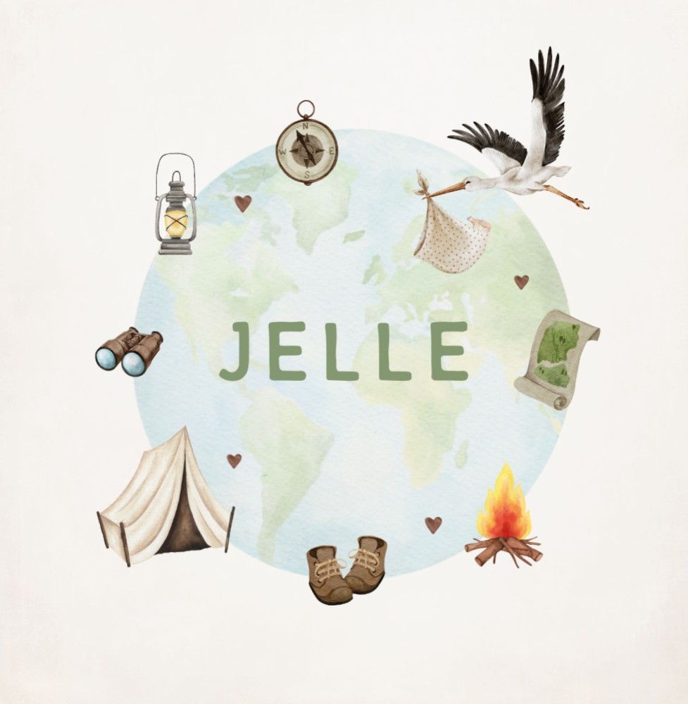 Geboortekaartje Jelle - avontuurlijke items