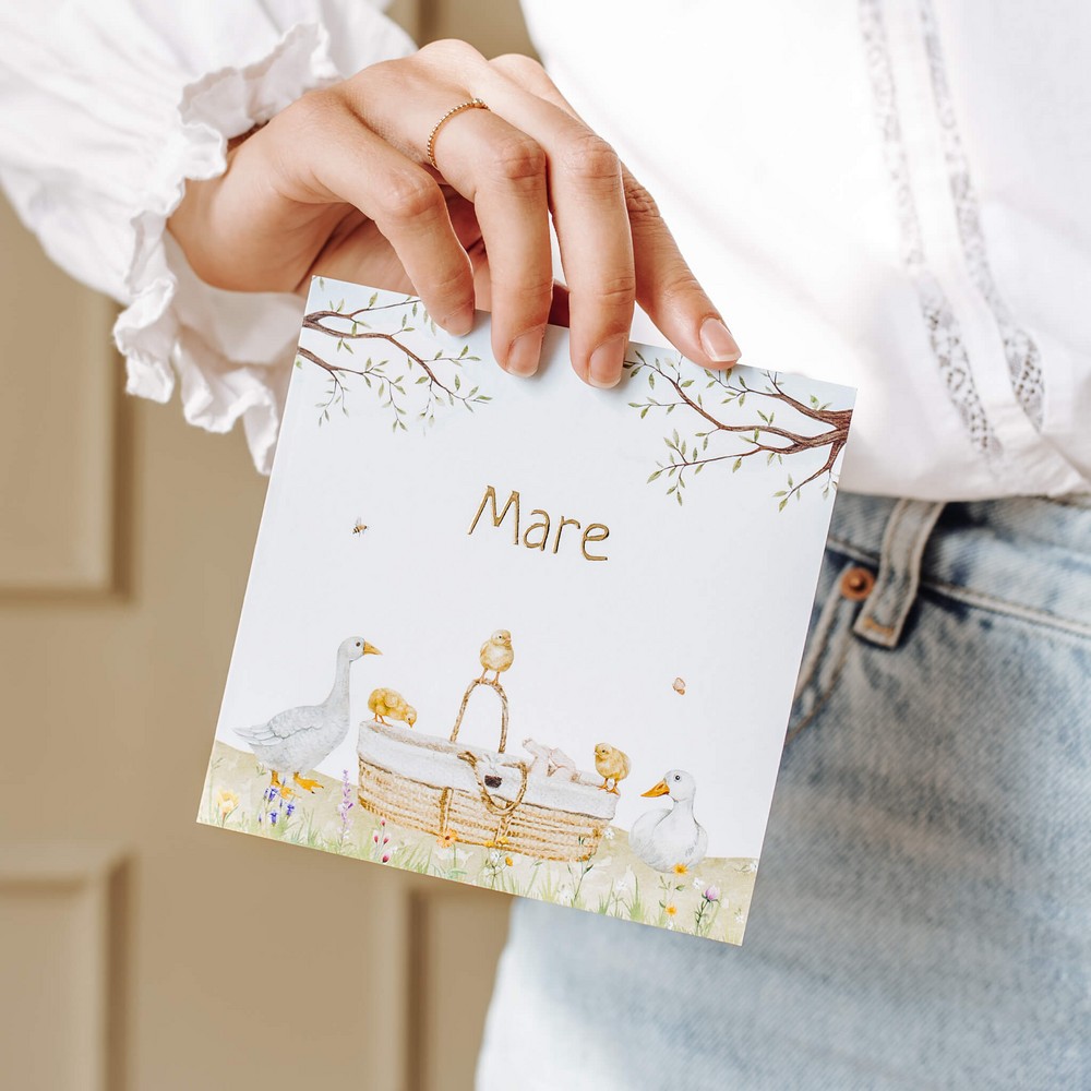 Geboortekaartje Mare - lente meisje met eenden en kuikentjes