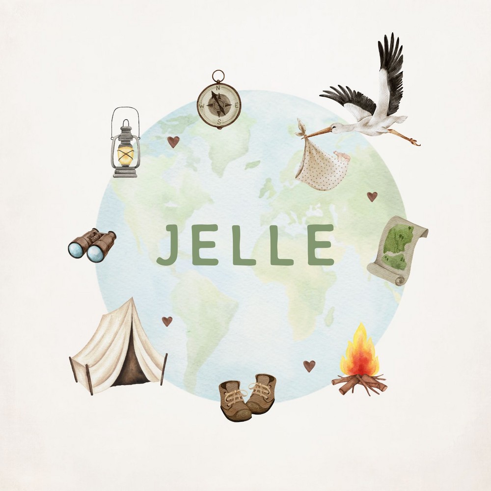 Geboortekaartje Jelle - avontuurlijke items